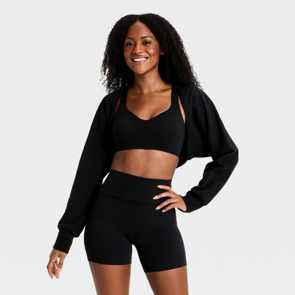 Women's Long Sleeve Cotton Balance Cropped Shrug - All In Motion Black S